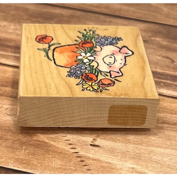 Penny Black Pinky Joy Pig Rubber Stamp ON Wood Block BY MARGARET SHERRY 2626H - Picture 5 of 6